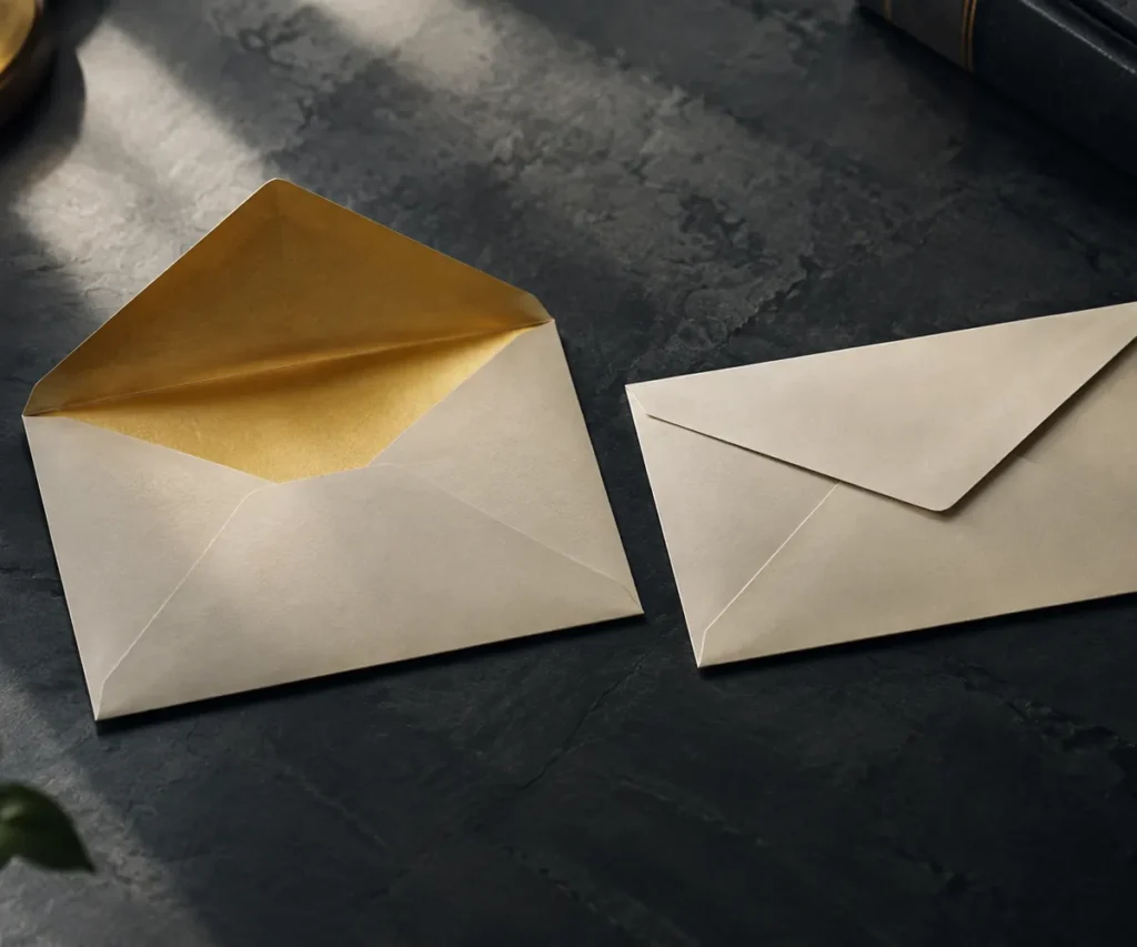 Two envelopes side by side, one open and one closed