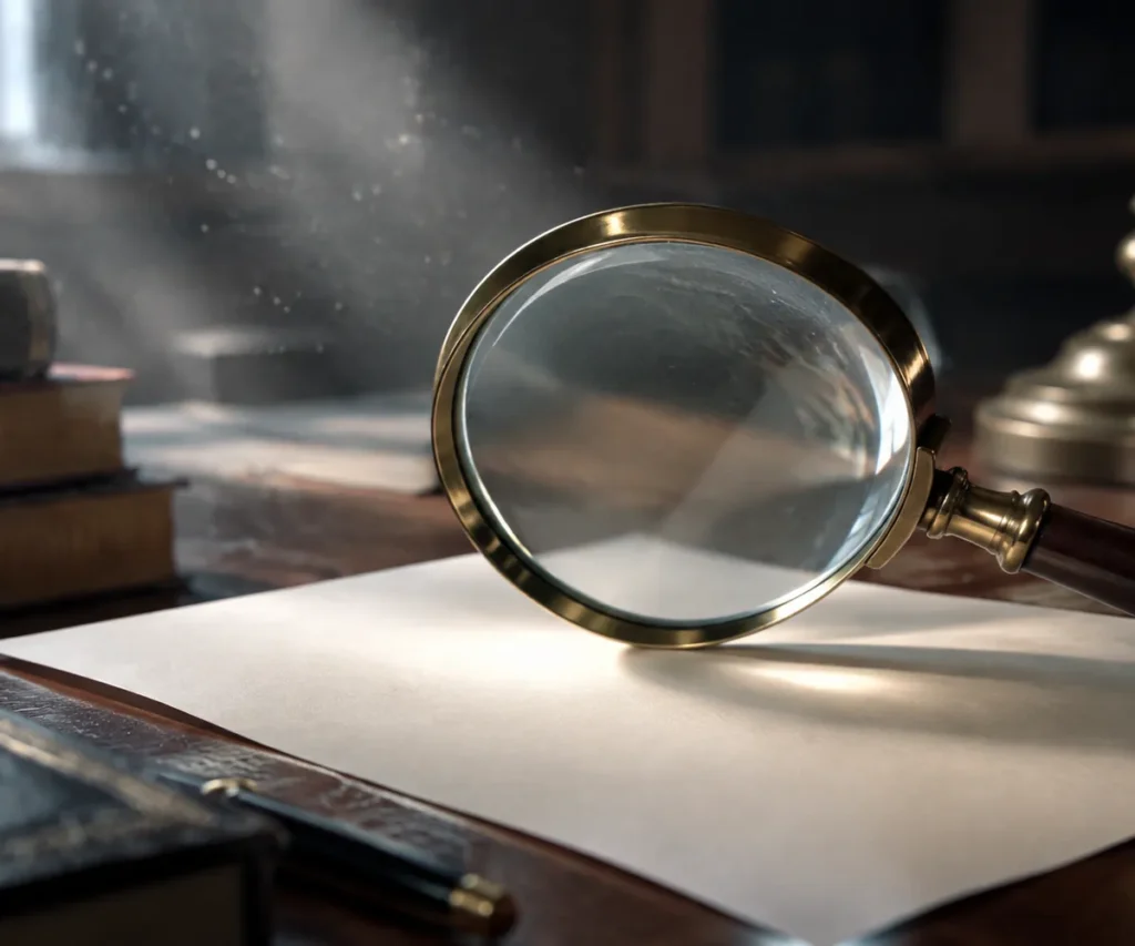 Magnifying glass over a blank document